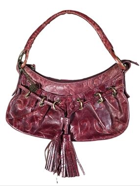 Helen Welsh Textured Burgundy Leather Tassel Shoulder Bag